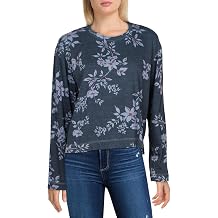 SUNDRY Womens Sweatshirt Navy Ribbed Slitted Floral Pullover Juniors 1