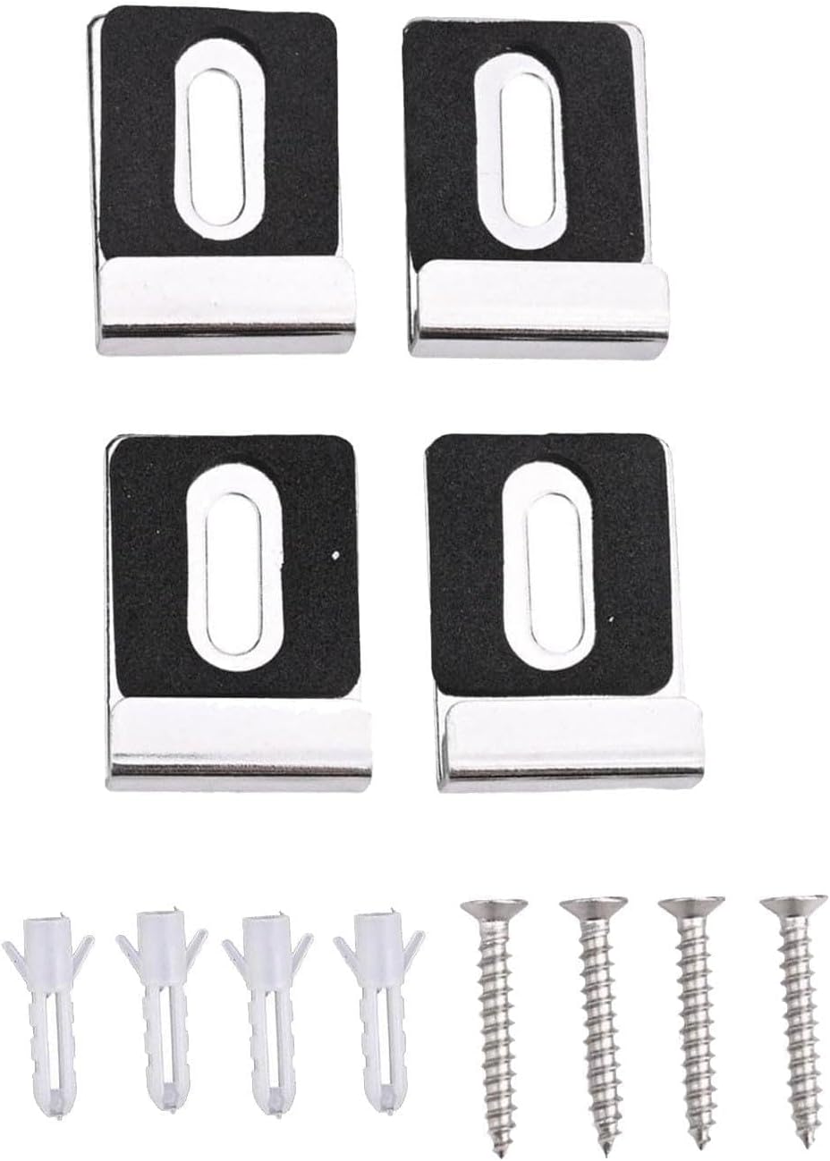 Stainless Steel Mirror Clips for Wall Mounting, 4-Pack Heavy Duty Mirror Bracket with Screws and EVA Foam Pads for Hanging Glass, Pictures, Frames in Home, Bathroom, Gym, Office (Silver)