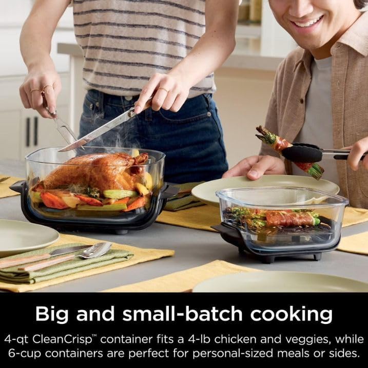 Miniatura 2 de Nin-ja Crispi Sistema de cocción portátil 5 en 1 de vidrio de 4 cuartos de galón, con 3 recipientes de vidrio TempWare, platos y tapas para