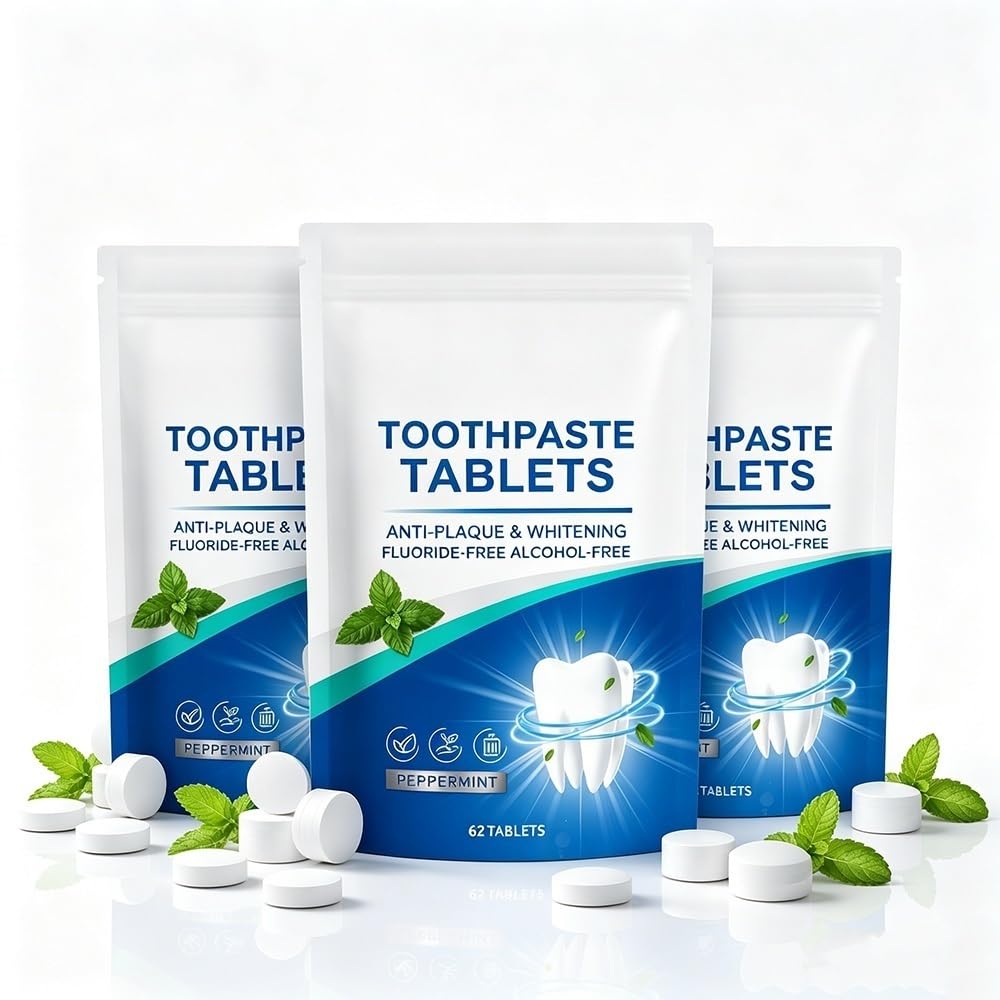 Compresse Di Dentifricio Solido Zero Waste Cura Delicata Dei Denti | Confezione Da 62 Pastiglie Detergenti For La Casa Amichevoli Al Sapore(3pcs)