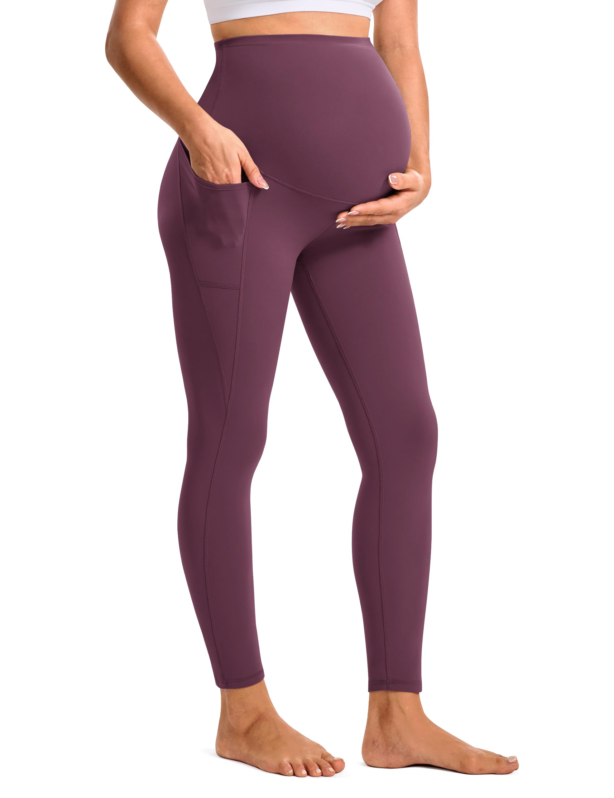 Baydi Women's Garnet Red Clouduxi Maternity Leggings With Pockets Over The Belly 25" - Buttery Soft Yoga Workout Active Pregnancy Pants
