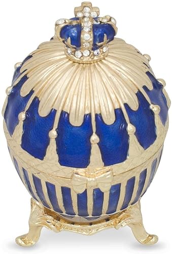 Miniatura 8 de BestPysanky Huevo de Pascua imperial real acanalado esmaltado azul 1885