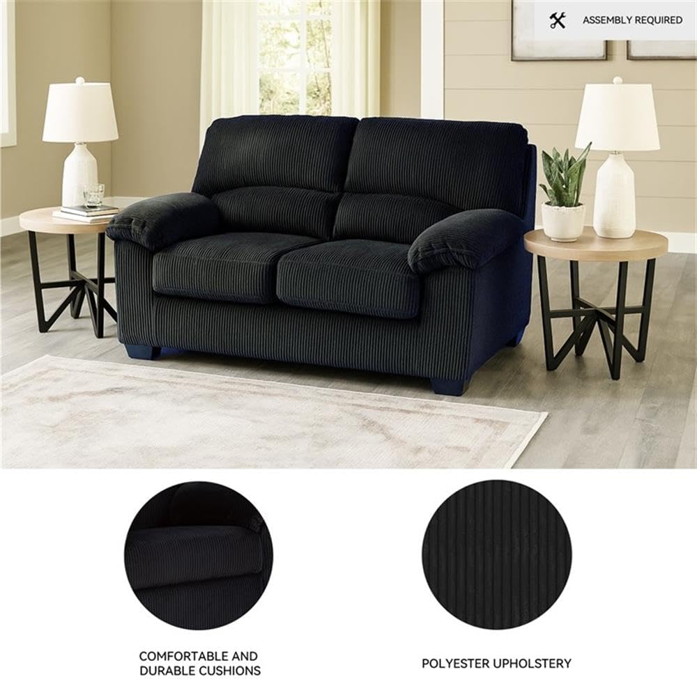 BOWERY HILL Set of 2 Living Room Sofa and Loveseat in Onyx Corduroy