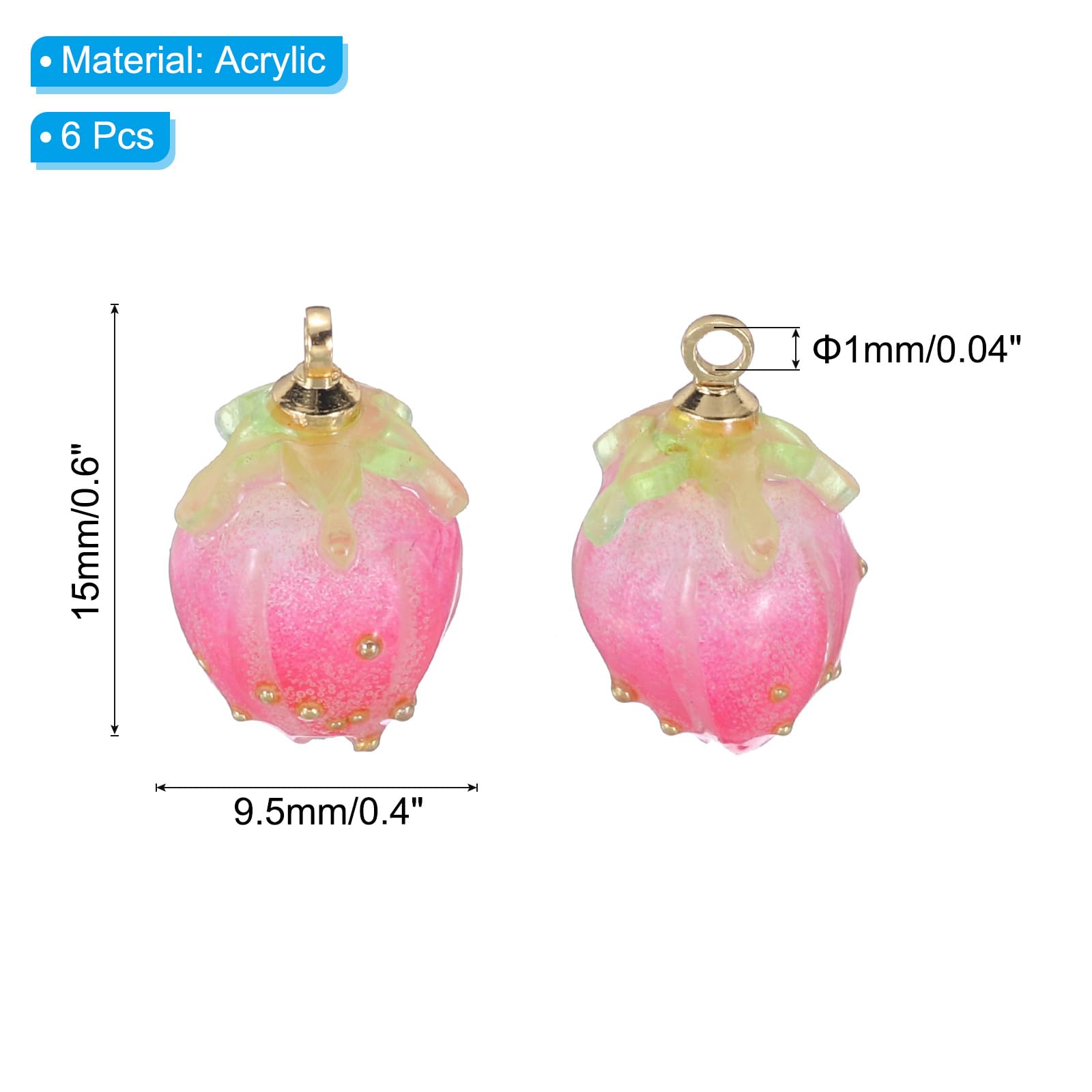 PATIKIL 0.6x0.4 Flower Beads, 6Pcs Acrylic Flower Buds Beads Mini Rose Charm for Bracelets Earrings, Necklaces - Image 2