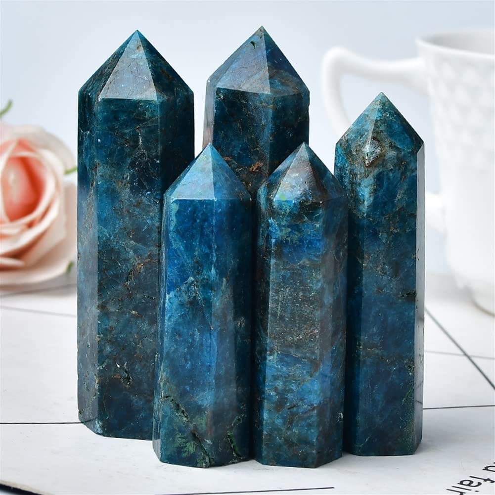 Pointe De Cristal Naturel Brut Apatite Bleu Foncé 70-80mm - Obélisque En Pierre Électrique Pour Décoration Maison, Énergie Positive Et Bien-Être | ZOUCUNXIYIN