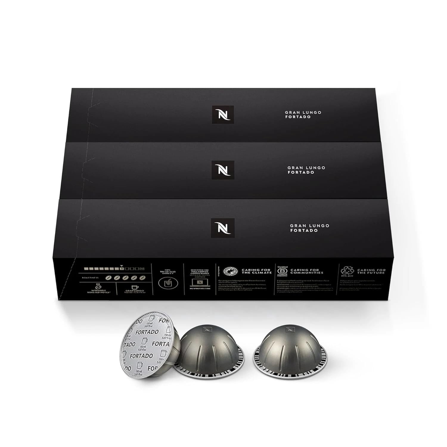 Nespresso Capsules Vertuo, Fortado Gran Lungo Americano, Dark Roast Espresso Coffee, 30 Count Coffee Pods, Brews 5.0oz.