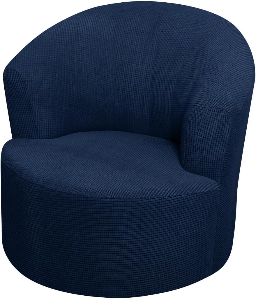 SFYZHMME Jacquard Swivel Barrel Chair Cover, Soft Polar Fleece Swivel Accent Chair Slipcover,Modern Barrel Chair Slipcover for Round Club Armchair (Navy)