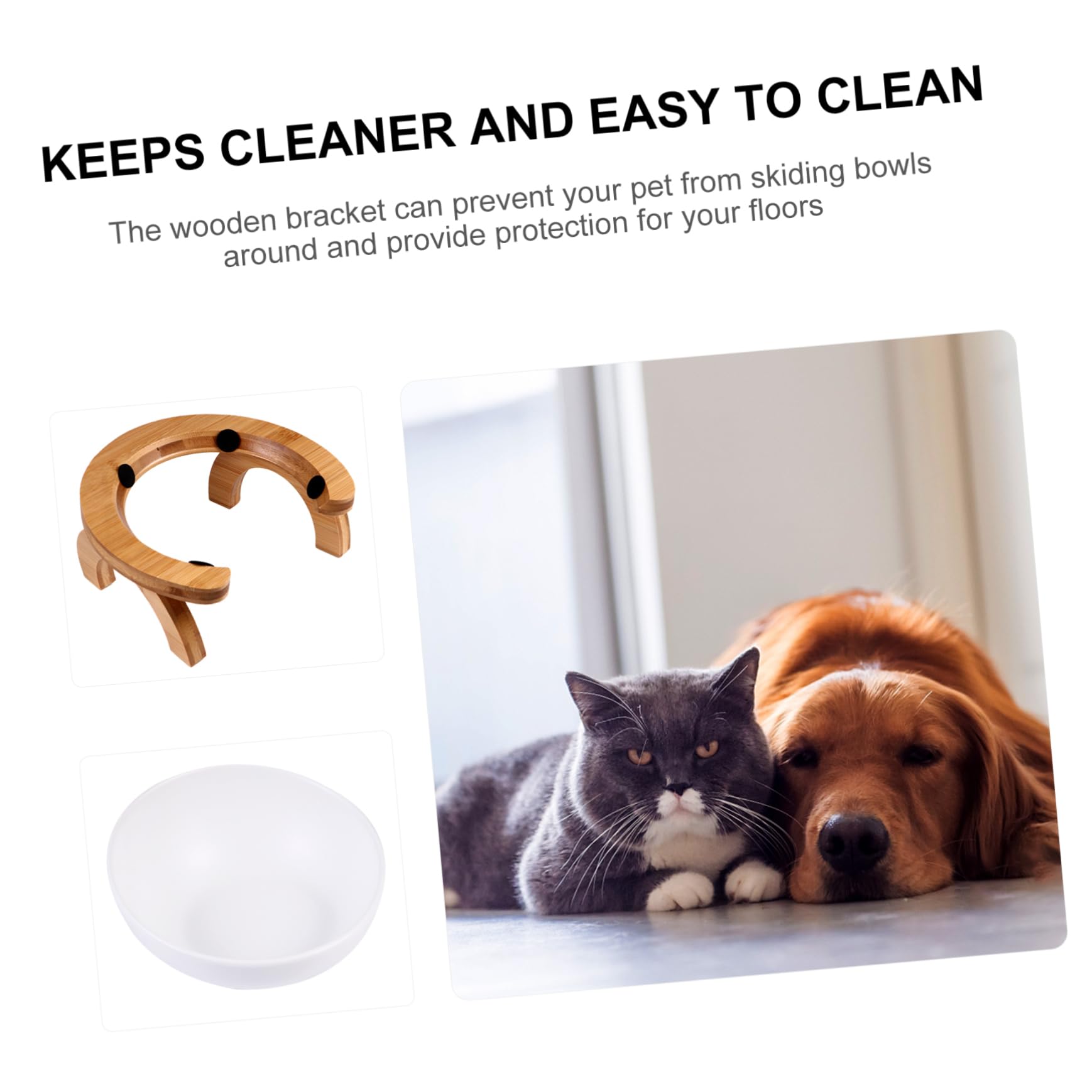 Ciotola Rialzata per Pet Supporto in Legno e Ceramica Bianca | Set 1 Pezzo, Uso Domestico o Negozio per Animali, Adatta a Cane e Gatto, Struttura Stabile Anti-ribaltamento