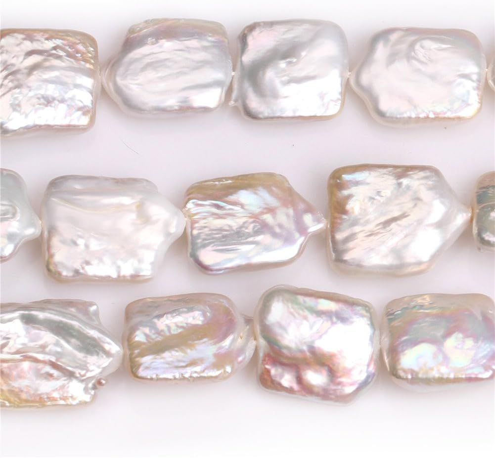 JOE FOREMAN 16x20mm Nuclear Edison Pearl Semi Precious Gemstone White Rectangle Loose Beads for Jewelry Making DIY Handmade Craft Supplies 15"