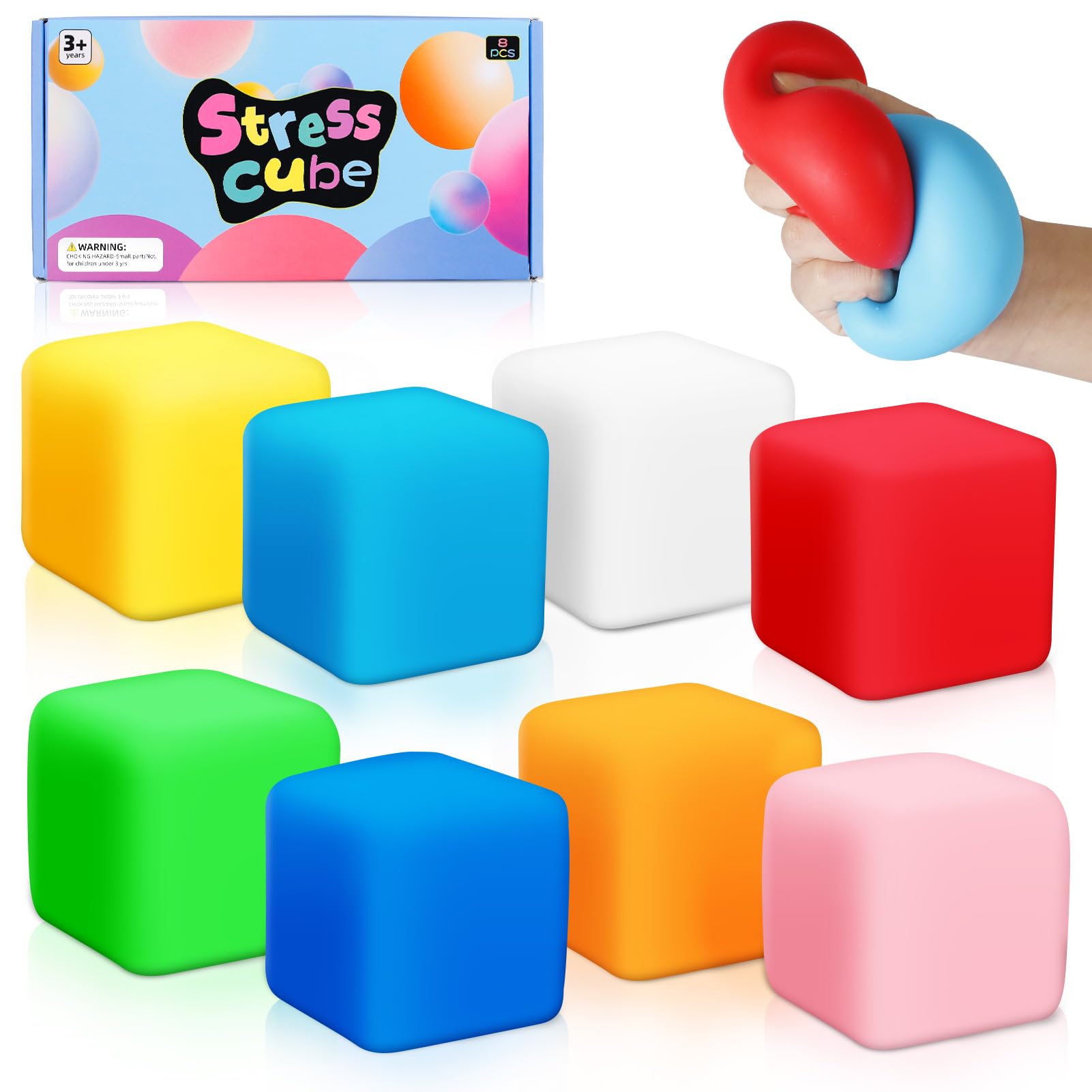 APLIST Slow Rising Stress Cube: 8 Pack Fidget Toys for Kids Adults, Dough Squishy Balls for Anxiety Relief, Quiet Soft Sensory Calm Down Item for Classroom, Square Stress Balls for Autism ADHD