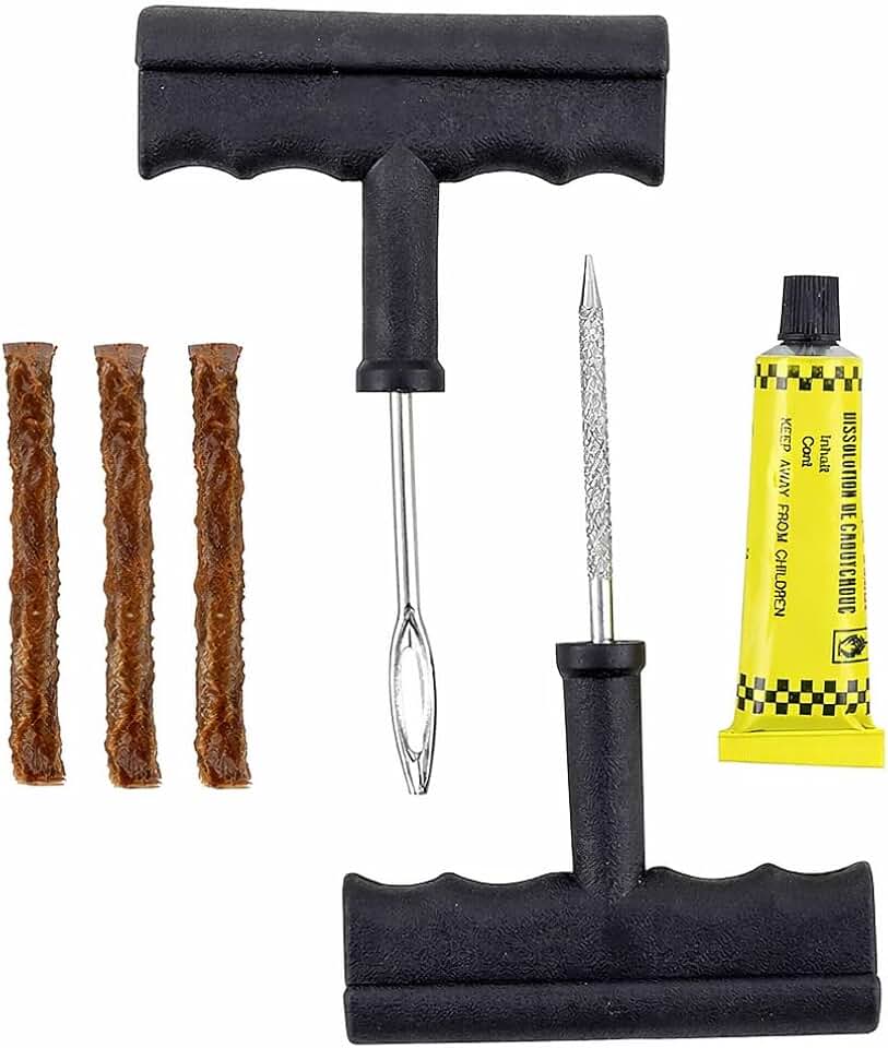 Kit Reparo de Pneu Profissional Carro e Moto – Sem Câmara, Completo, Macarrões, Brocas e Cola