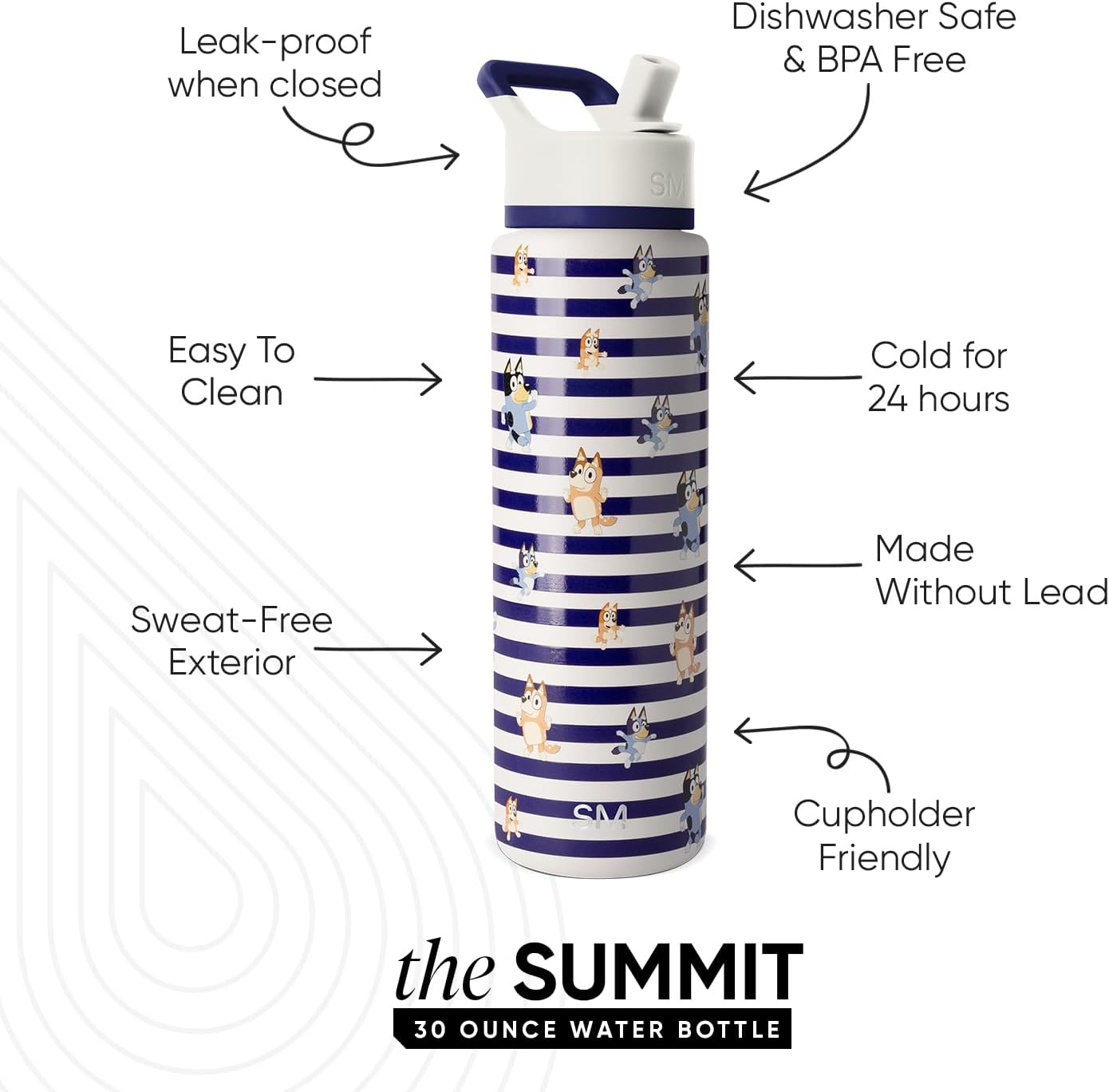 Simple Modern Summit Water Bottle with Straw Lid | Bluey 30oz Leak Proof Stainless Steel Insulated Cup | Gifts for Her Him | Bluey Stripes - Image 2