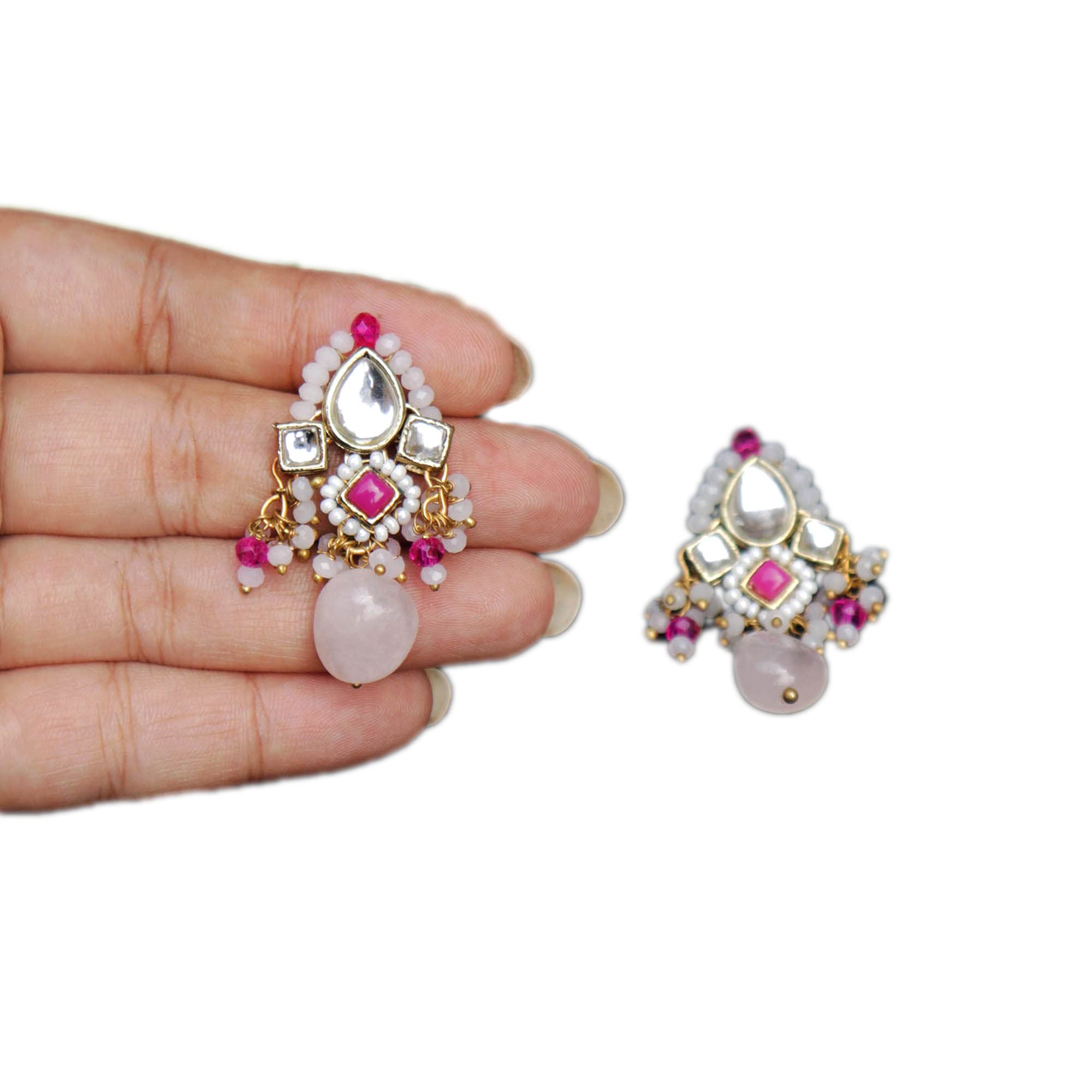 Gulabi Affair Kundan Earrings Glass Stone Earrings Indian Traditional Designer Wedding Kundan Pink Color Earrings Gift For Women Ethnic Wear Stylish Earrings