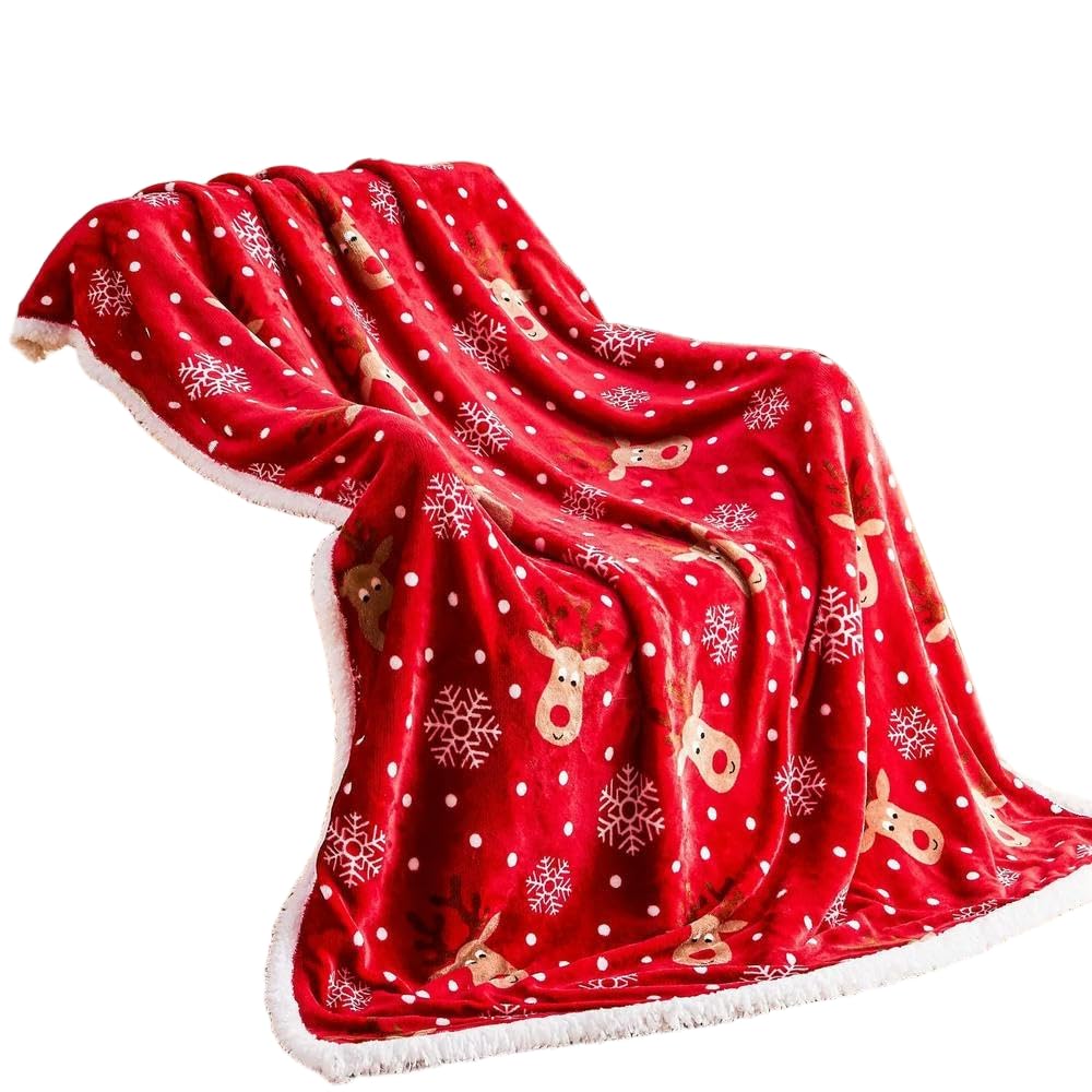 Couvre-lit en flanelle douillette motif flocon et renne Syjym pour grand lit