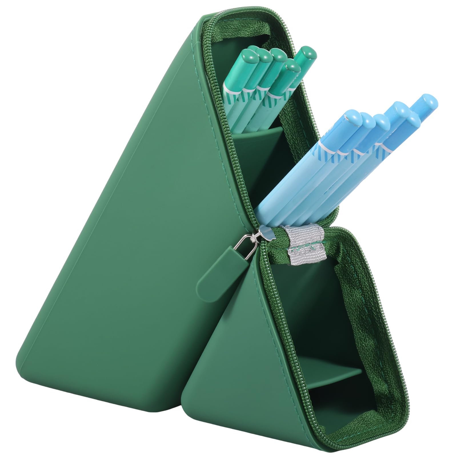 WAMEITF Pencil Case,Portable Large Capacity Standing Pen Holder, Stationary Organiser 60° Dividers Multi-Compartment Silicone Pencil Pouch for Desk, Pen Storage for Home School Office Use