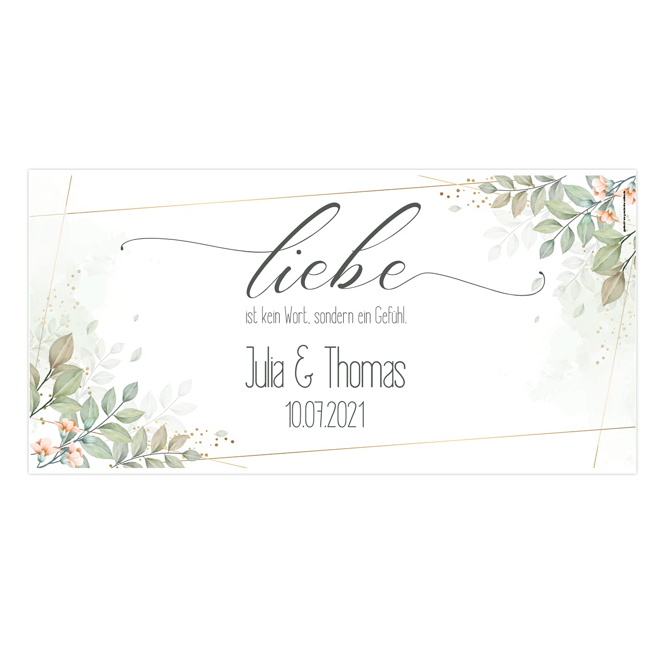 Herz & Heim® Hochzeitsbanner mit Namen und Datum "Liebe ist kein Wort, sondern ein Gefühl" Kunststoff