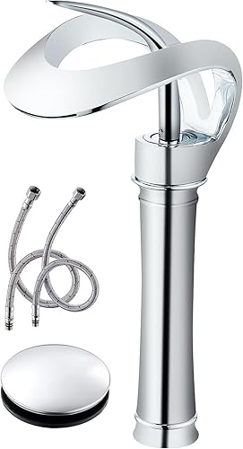 Miniatura 9 de Elegante grifo de fregadero de recipiente cromado, moderno grifo de baño de una sola manija, grifo de lavabo alto de un solo orificio con línea de