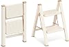 2 Step Ladder, 2 Step Stool for Adults, Folding Step Ladder with Secure Footing, Widened Pedal, Aesthetically Pleasing Looking, Blends Right into Domestic Rooms, Cream White