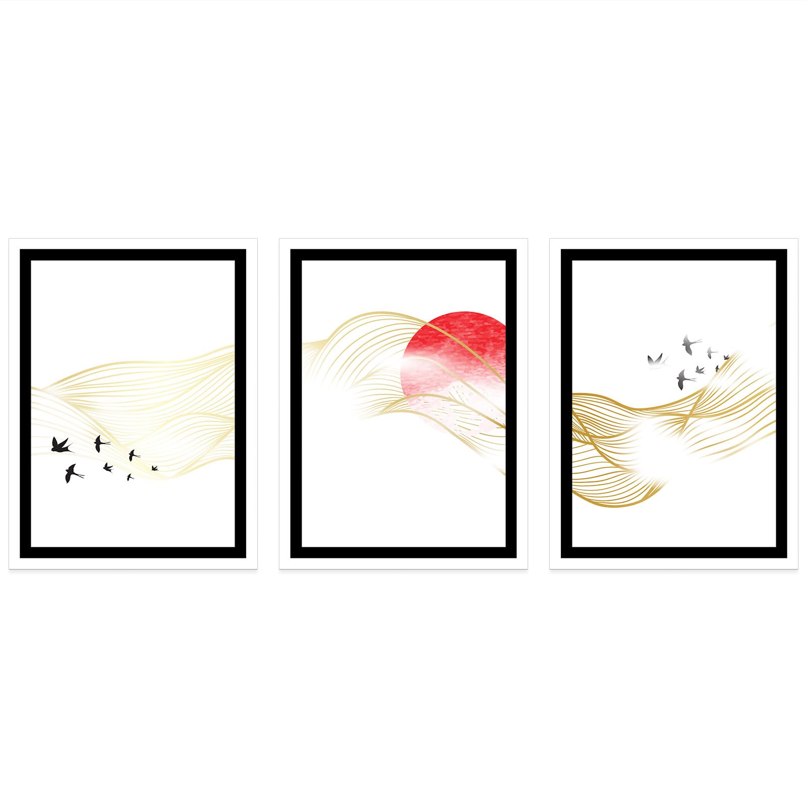 Lumalea - Zestaw 3 plakatów, tryptyk boho, czarne obramowanie, 3 plakaty, 60 x 80 cm
