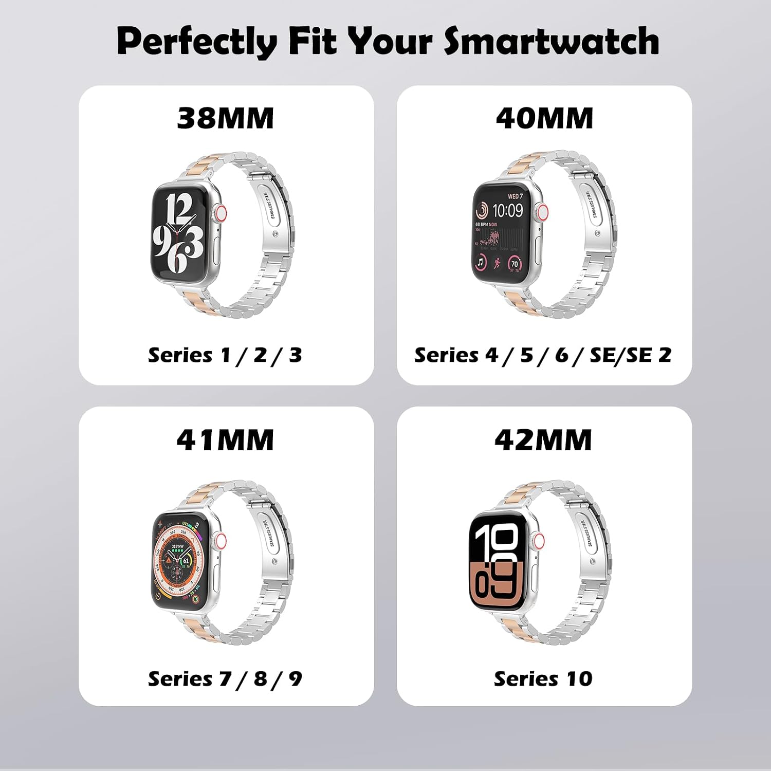MoKo Thin Band Compatible Apple Watch Band Ultra3/2/1 49mm/Series 11/10/9/8/7/6/5/4/3/2/1/SE3/SE2/SE 46/45/44/42/41/40/38mm,Slim Stainless Steel Wristband Metal Replacement Adjustable Strap image 2