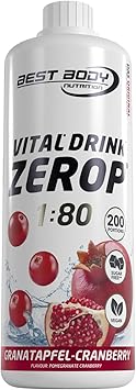 Best Body Nutrition Vital Drink ZEROP® Pomegranate Cranberry Sirup Zuckerfrei 1L – Für 80 Liter Wasser mit Vitaminen