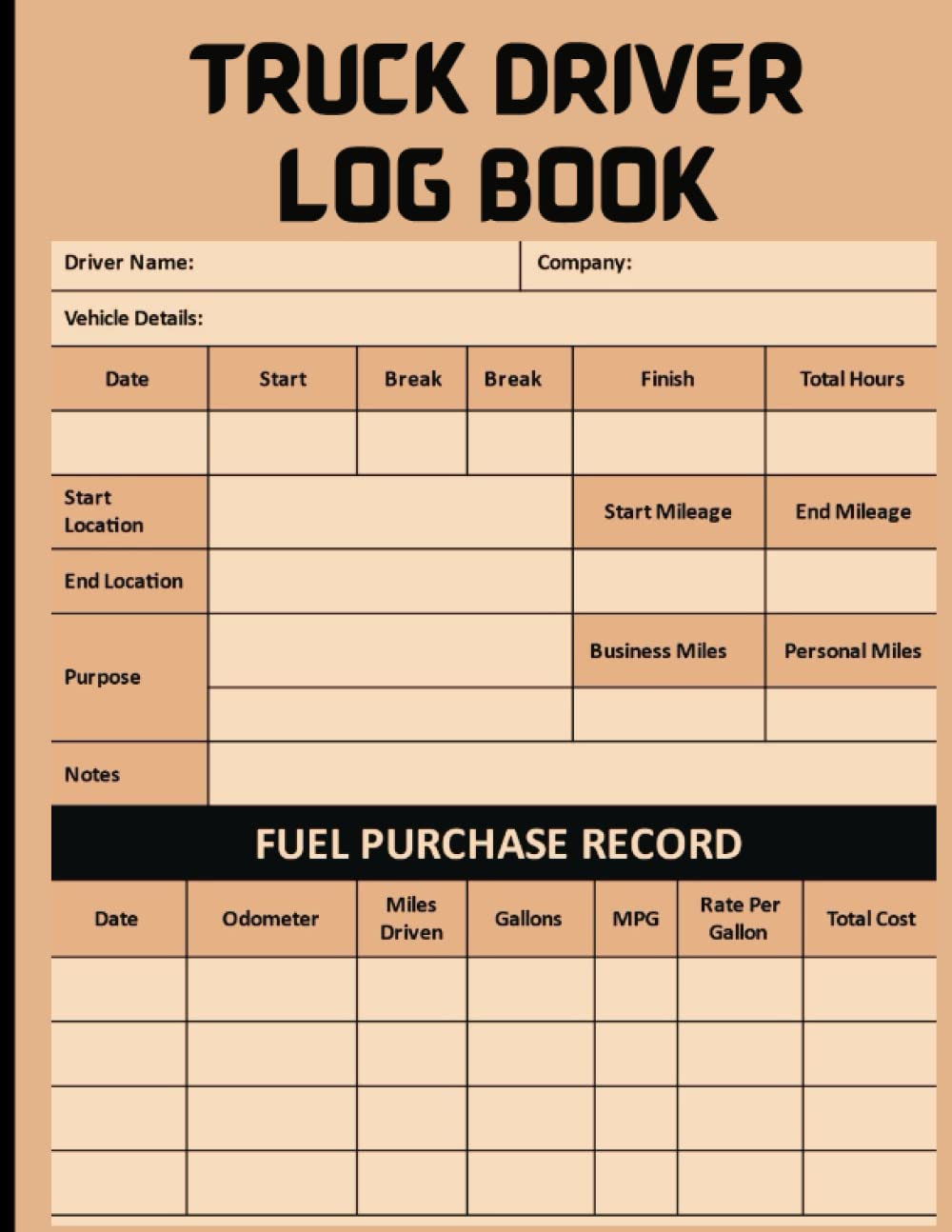 Truck Driver Log Book Trips And Mileage Log Truckers Logbook Fuel