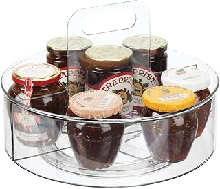 mDesign Lazy Susan obrotowy uchwyt na przyprawy – głębokie plastikowe przyprawy i stojak na przyprawy – kuchnia do gotowania oleju, butelek, puszek i słoików – średnica 29,2 cm x 21,3 cm – przezroczysty