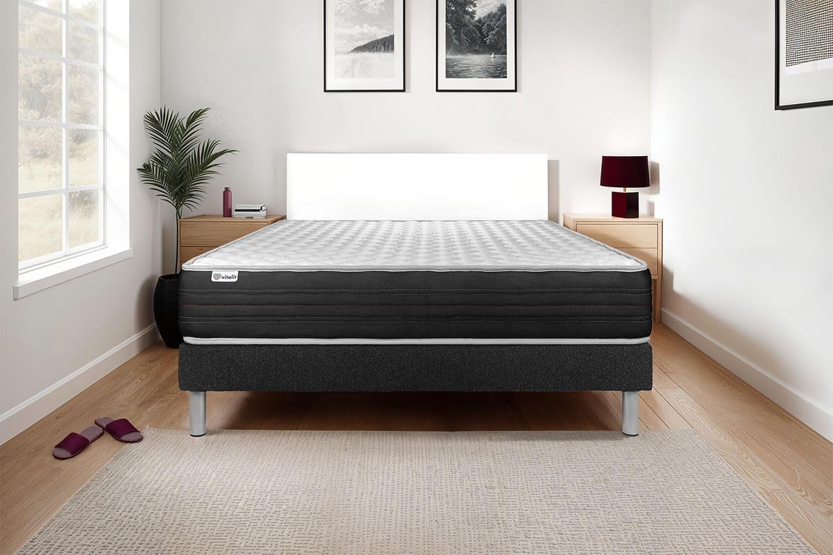 Ensemble VITALMEMO One 160 x 200 cm sommier Kit Noir | Epaisseur : 24 cm | Confort : Ferme