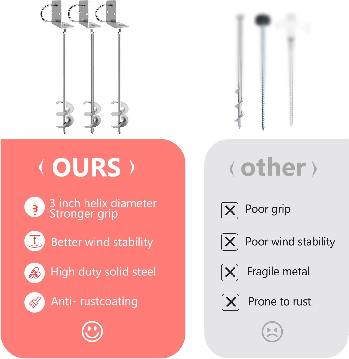Ground Anchors Screw in, Wider Spiral Earth Anchors, Fully Welded Mobile Home Anchors for Trampolines Ground Anchors Screw in, Wider Spiral Earth Anchors, Fully Welded Mobile Home Anchors for Trampolines