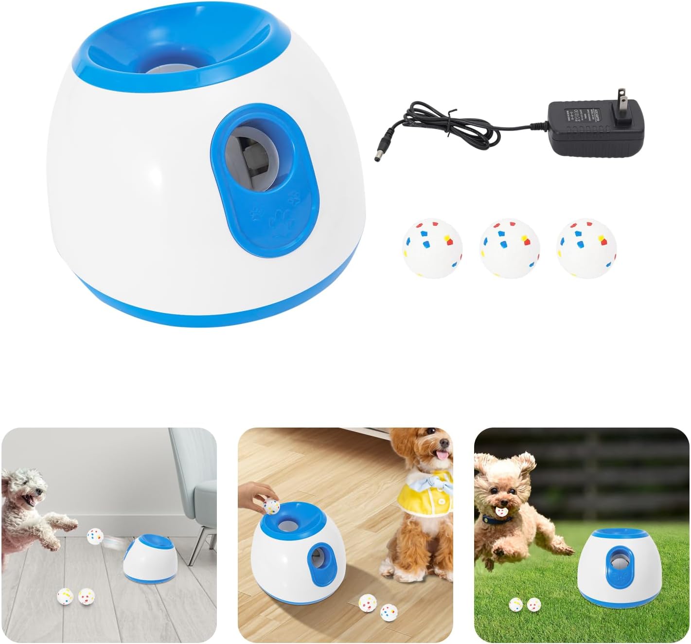 Automatic Dog Ball Launcher, Dog Ball Thrower Launcher with 3 Balls Sizing 2 Inch Interactive Balls Launchers for Dogs with Adjustable Distance Settings 10-30ft for Indoor Backyards Parks