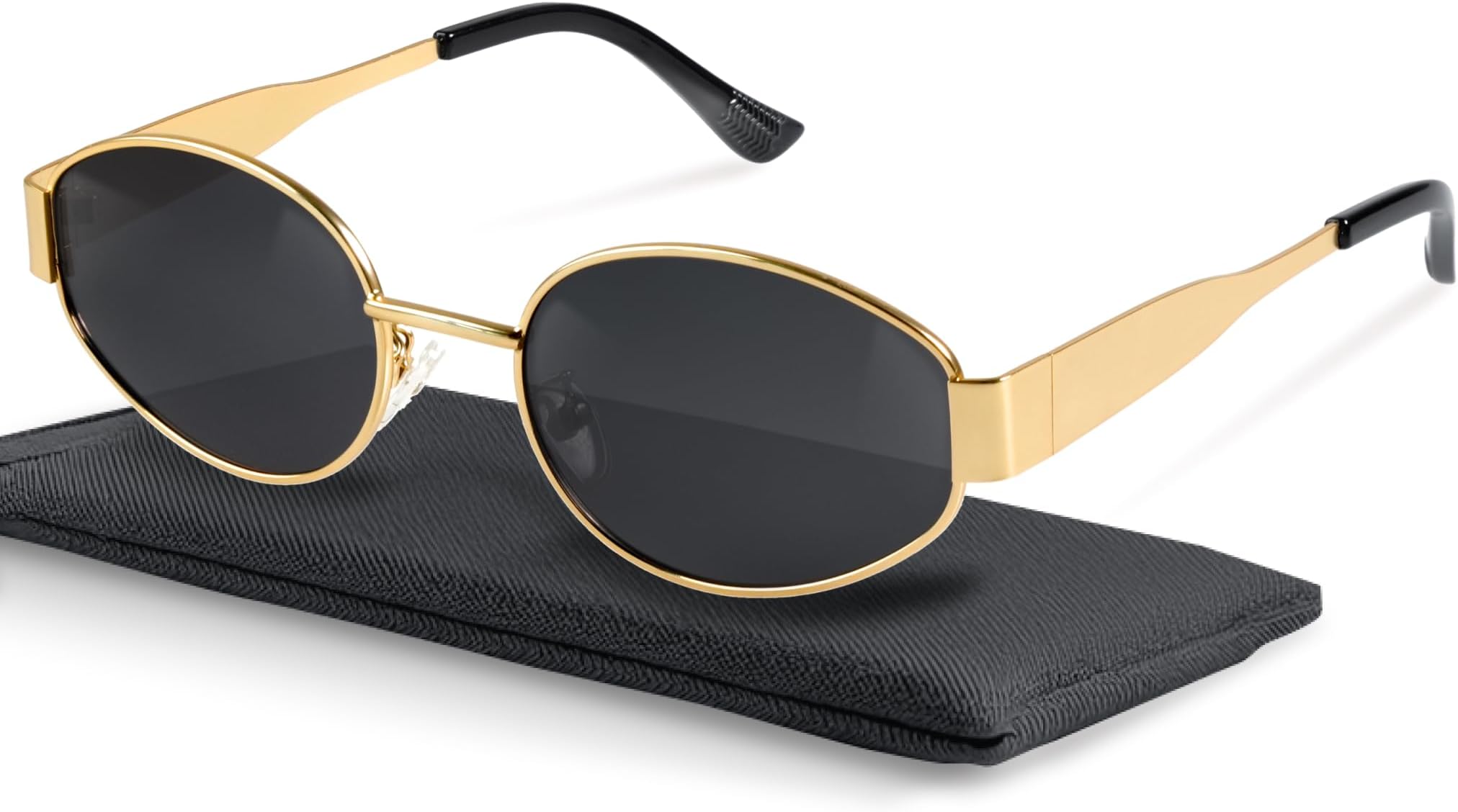 Retro Polarized Sunglasses - UV400 Protection, Oval Shape, Metal Frames - Matching Soft Case Inlcuded