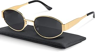 livho Retro Polarized Sunglasses - UV400 Protection, Oval Shape, Metal Frames - Matching Soft Case Inlcuded