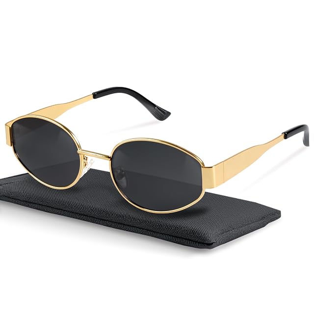 livho Retro Polarized Sunglasses - UV400 Protection Oval Shape Metal Frames - Matching Soft Case Inlcuded