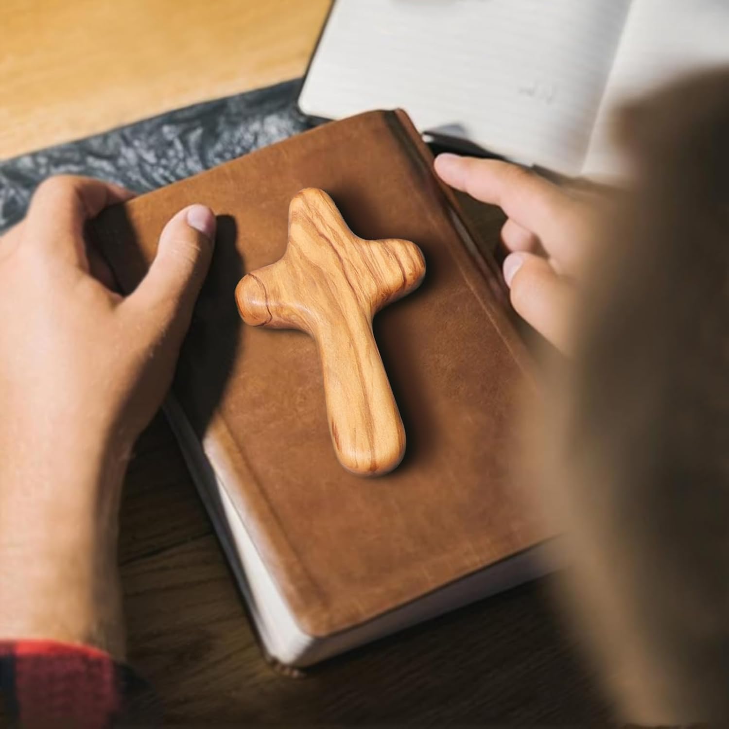 KOMI 4" Olive Wood Healing Comfort Hand Cross With Pouch - Wooden Holding Pocket Prayer Cross - Perfect Baptism or First Communion Gift Christian Gifts