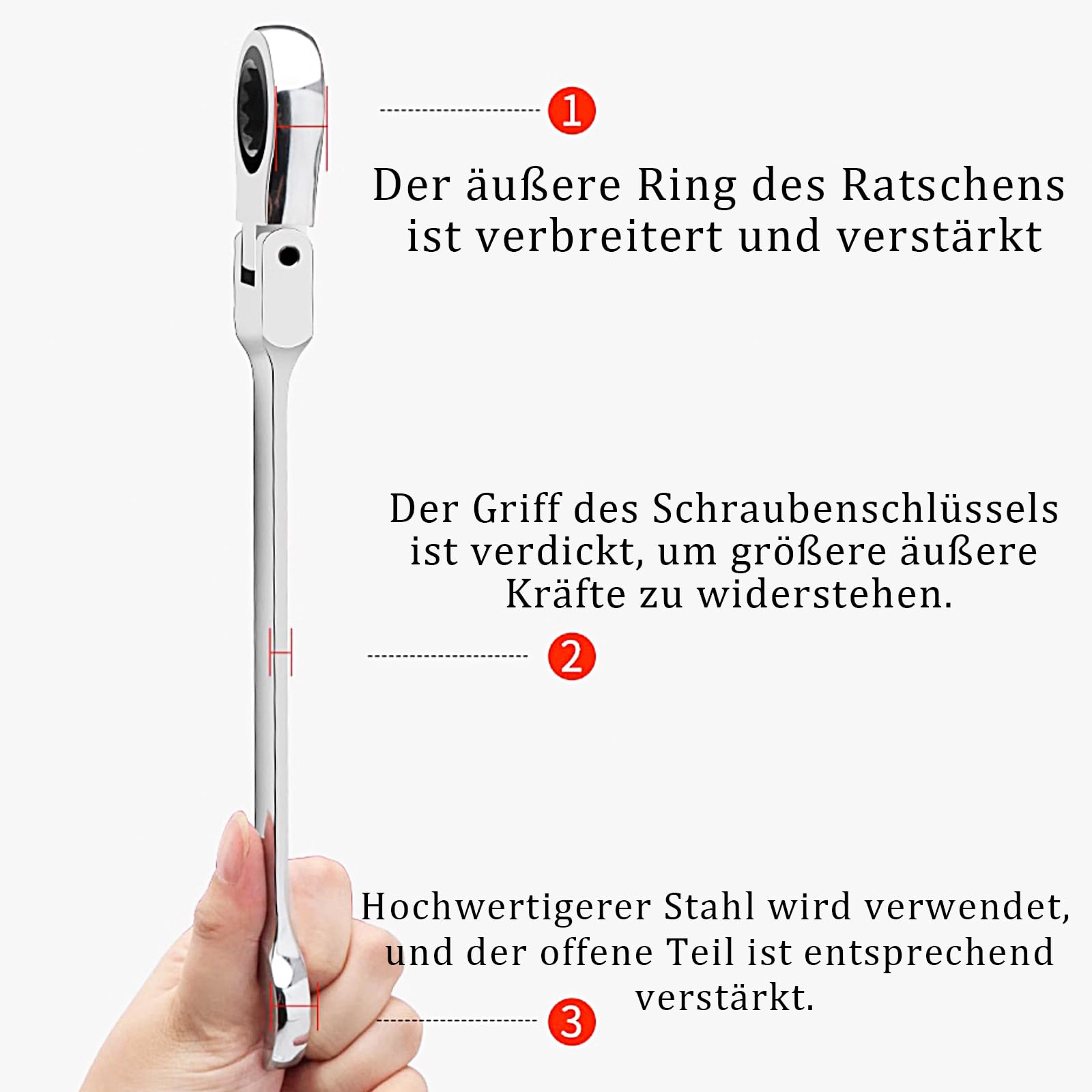 Navegando Ratchet Spanner 10mm Flexible Head Gear Ratcheting Wrench with 180 Degree Adjustable Joint,Durable Wrench Tool - Image 4