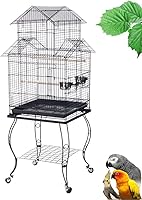Mcage 57-Inch Pagoda House Bird Cage with Stand for Cockatiels, Lovebirds, Parakeets - 5/8" Bar Spacing, Black Vein