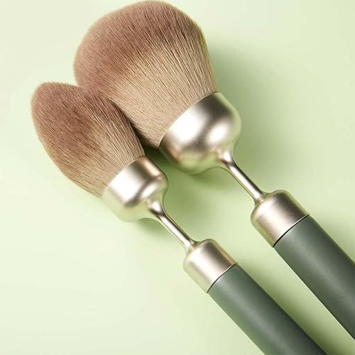 Miniatura 5 de COSHINE Juego de brochas de maquillaje de cola profesional de lujo, 5 piezas de base verde jaspe sintético suave, kit de cepillo cosmético en polvo