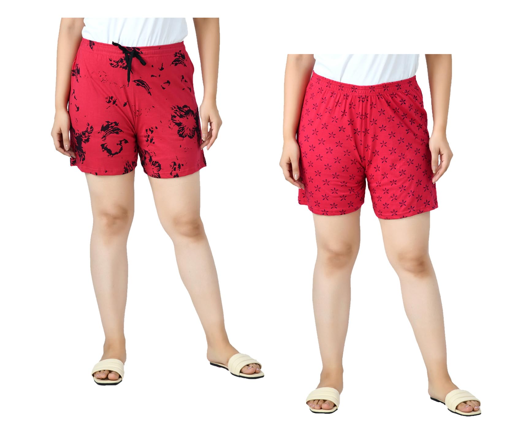 indi weaves Pack of 2 Womens Cotton Printed Shorts with Drawstring Elastic Waist Comfortable Casual Summer Shorts Lightweight Breathable Lounge Shorts for Women-picture-36