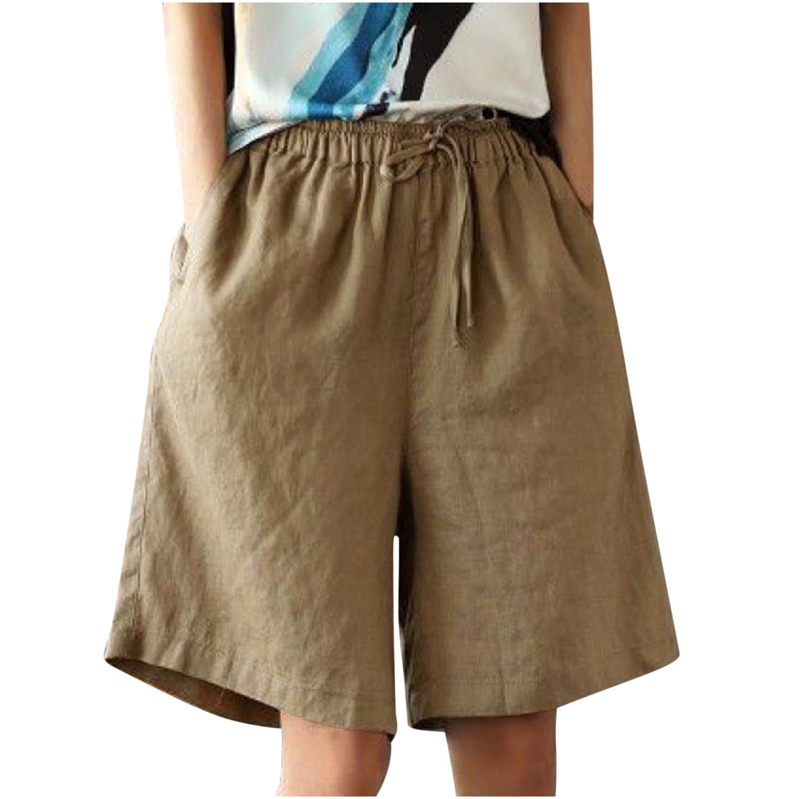 NUSGEAR Pantalones Corto Mujer Lino 2024 Shorts Moda Bermudas Suelto Bolsillo Original Cómodo Cordón Pantalones Corto Verano Color Sólido Casual holgadas elásticas Cintura Ligeros