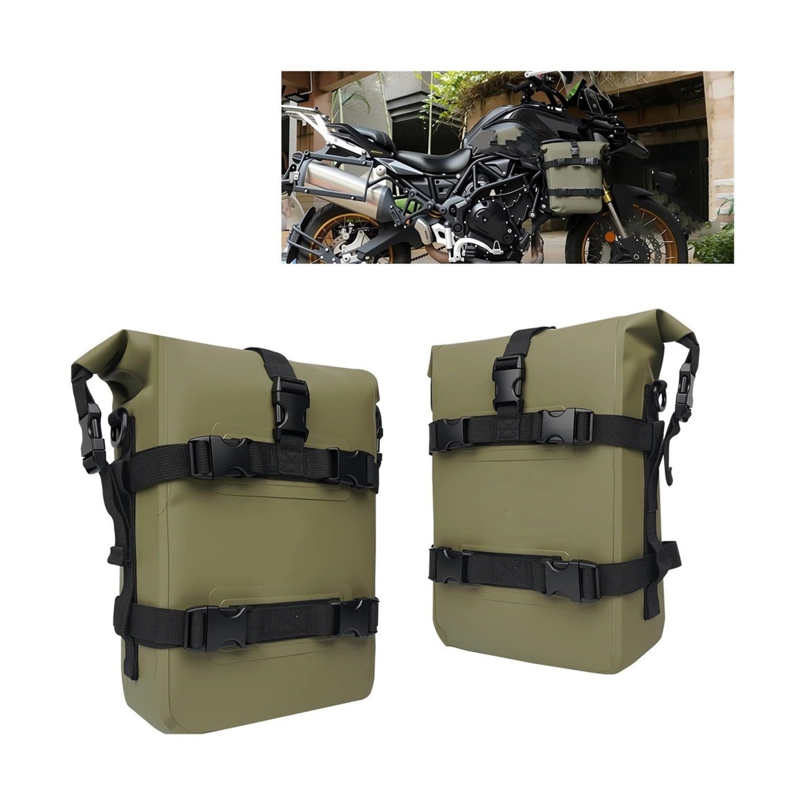 Per Yamaha Per Tenere 700 Per NC750X CB500X Per Motociclo Telaio Laterale Crash Bar Borsa Strumenti Immagazzinaggio 8L 10L 12L Paraurti Impermeabile Borse Da Sella Per Moto(2PC 12L Green)