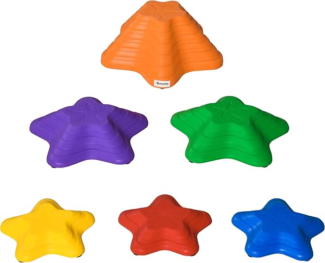 Outsunny Six-Piece Kids Balance Stepping Stones, Starfish Style Non-slip Obstacle Course, Stackable Balance Blocks Garden Toys Encourage Toddler Balance Indoor Outdoor