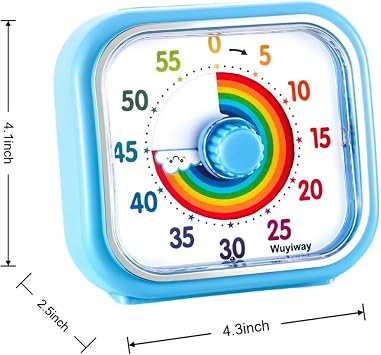 Visual Timer for Kids and Adults, Rainbow Disk 60 Minute Countdown Pomodoro Timer with Pause Function, Silent Time Management Tool, Analog Timer for Classroom, Home, Office (Blue Rainbow)