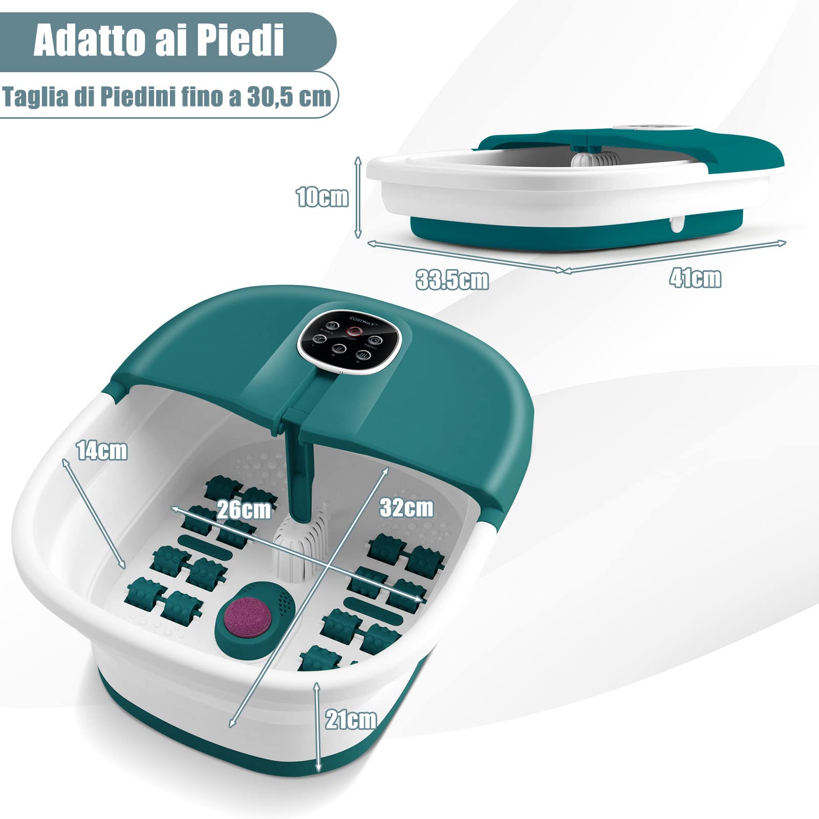 RELAX4LIFE Pediluvio Massaggiatore Piedi con Bolle di Vibrazione e Rulli, Idromassaggio Piedi con 3 Temperature Regolabili e Timer 20-60 Min, Perfetto per Sollievo dallo Stress (Verde scuro)