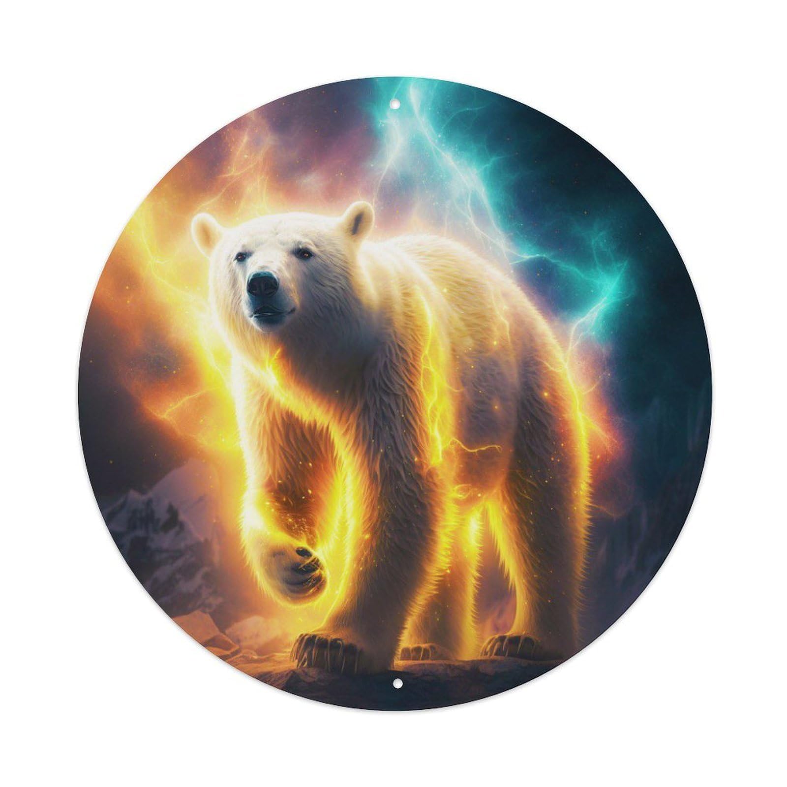 Arctic Animals Artwork Glowing Polar Bear Vintage Metal Tin Sign Plaque Wall Decor for Cafe, Club Bar, Office, Garden Metal Poster 8x8Inch