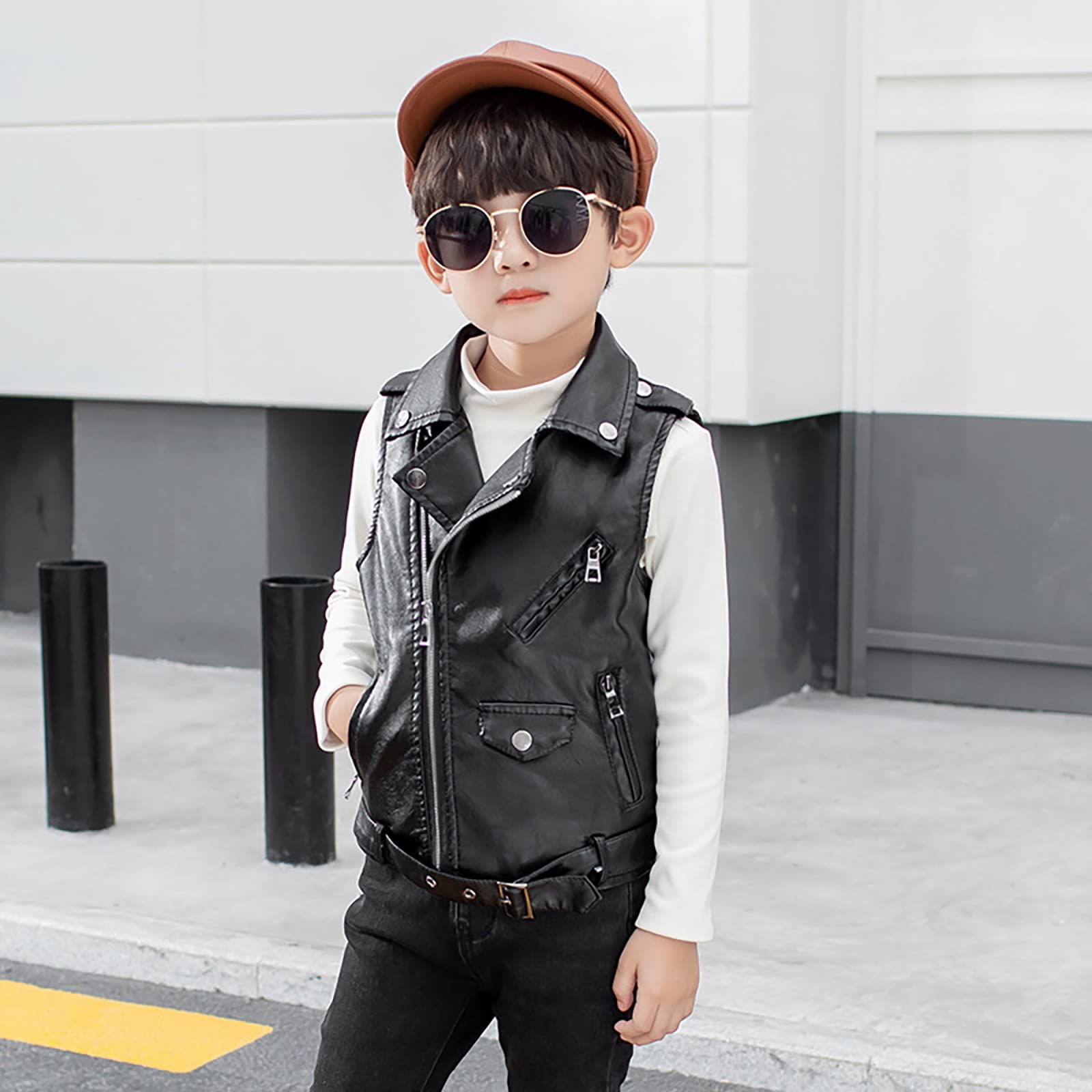 Gilet di Pelle per Ragazzi e Ragazze Giacca di Pelle Classica Casual Gilet Cappotto Corto Senza Maniche Jacket Outwear,Giubbotto Neonata Antivento,Giacca Primaverile Bambina,Giacca a Vento Bambina