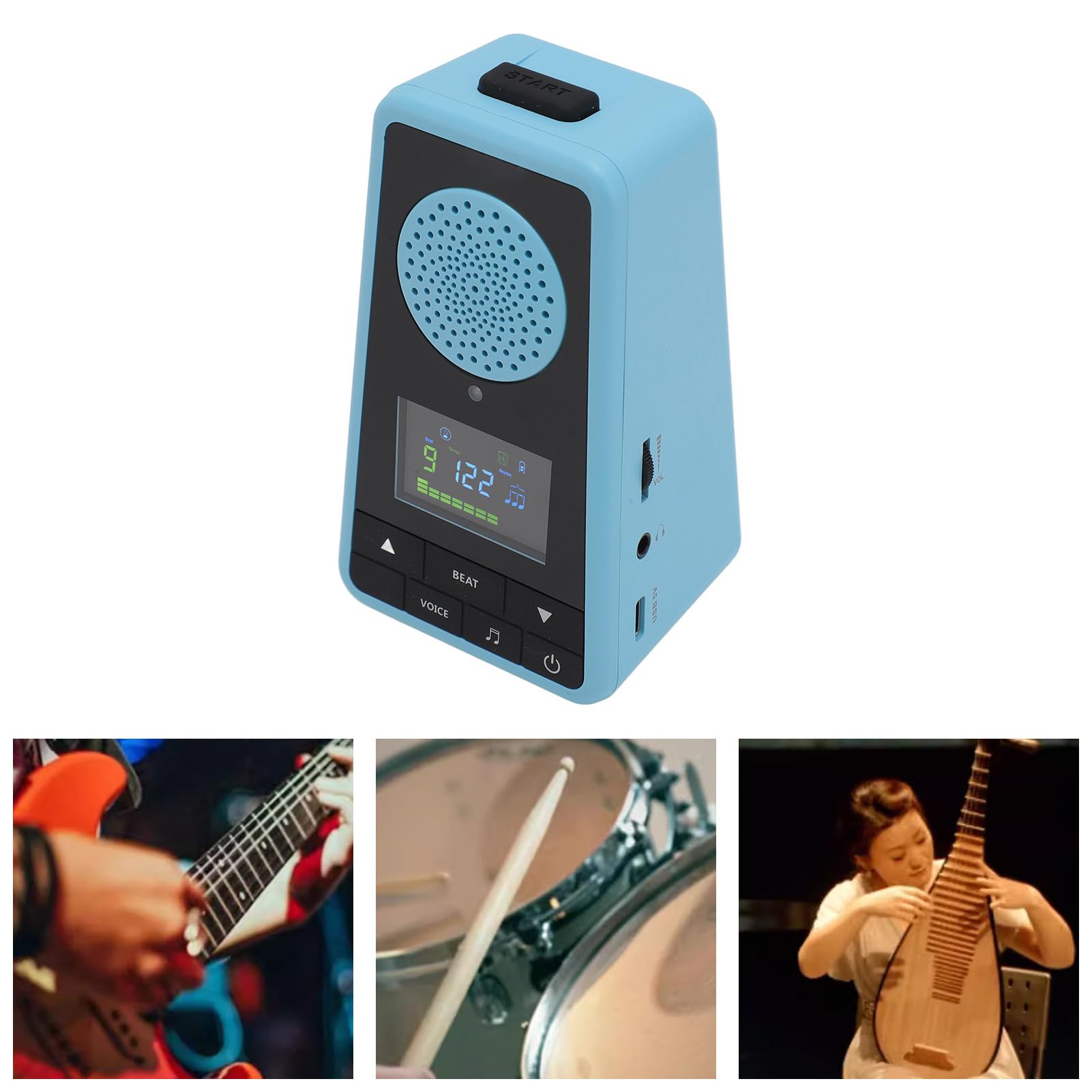 Focket Metrónomo Digital, Metrónomo Electrónico con Pantalla a Color Recargable 2 en 1, Ajuste de Ritmo y Tempo, Batería de 1300 MAh, Metrónomo con Altavoz Bluetooth para Ukelele,