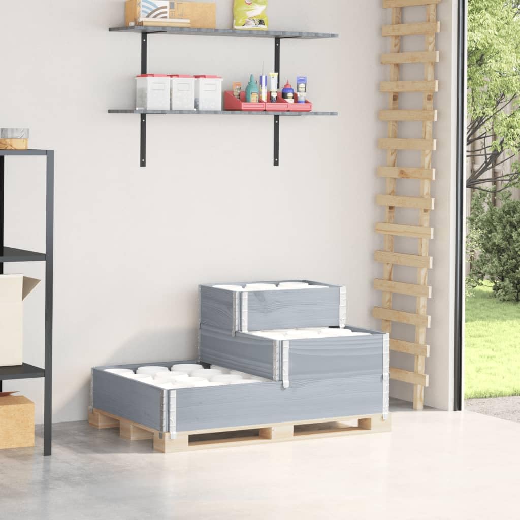 Marco para palés de 3 niveles, gris, 120 x 80 x 60,5 cm, madera maciza de pino apilable y plegable, marco para palés para transporte, almacenamiento y jardinera elevada
