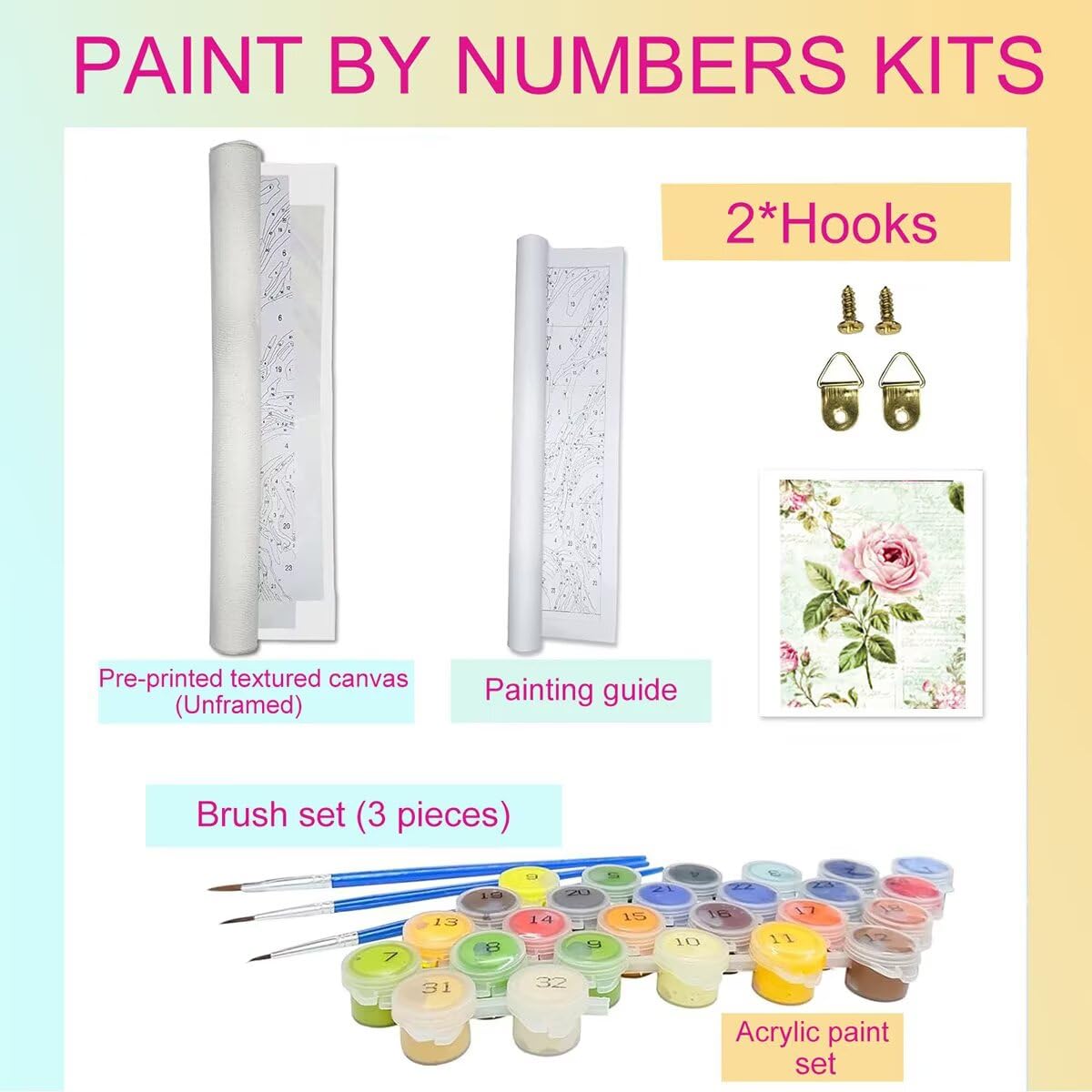 Dipingere con i Numeri Fiore, Paint by Numbers Adulti Pianta, Fai da te Creativi Adulti Quadri da Dipingere Numerati Kit per Decorazione Della Parete di Casa, Regalo 80x110 cm Senza Cornice F8-8