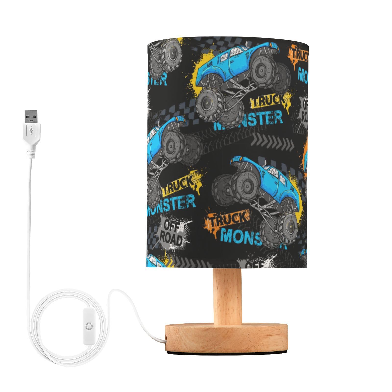 Mnsruu Bedside Lamp Monster Blue Truck Car Table Lamp LED Nightstand Desk Lamp USB Charging Ports Linen Fabric Shade for Bedroom Living Room Office