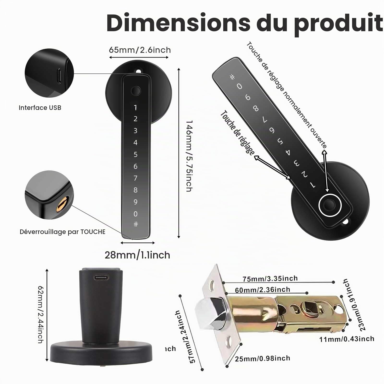 Serrure de Porte Intelligente, Serrure Connectée Wifi Tuya Serrure de Porte Intelligente Serrure Électronique Biométrique Empreintes Digitales RFID Carte Sans clé APP Télécommande Smart Lock